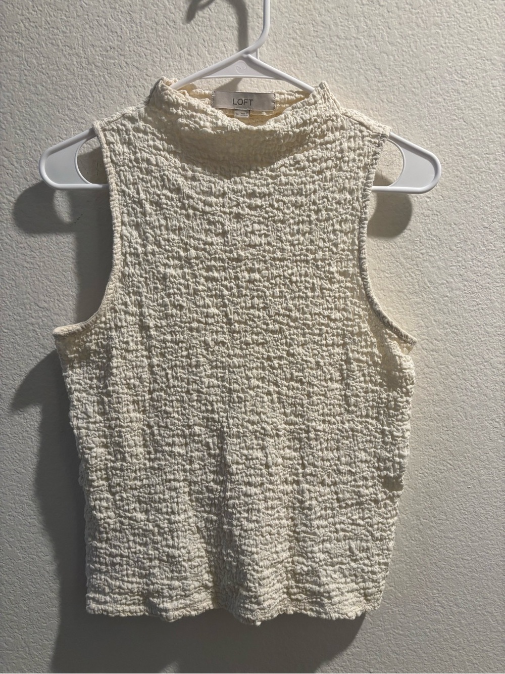 LOFT | Smocked Mock Neck Tank | Cream | Medium